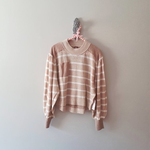 NWT Free People camel & beige stripe pullover sweater - Picture 9 of 10